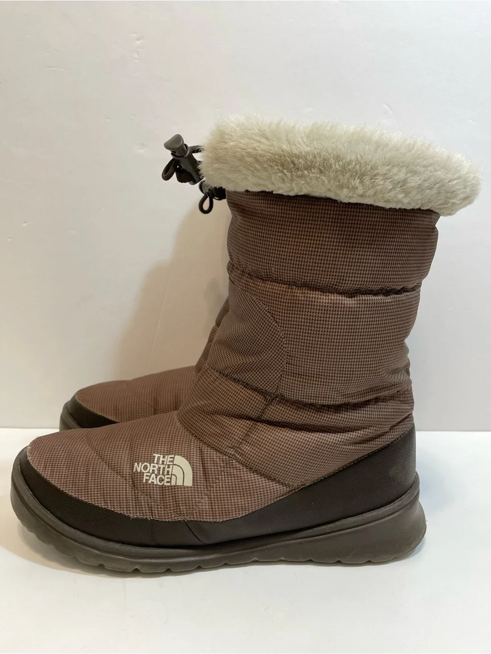 The North Face Nuptse Bootie Fur IV Brown and Black - Faux Fur Lining - Size 7